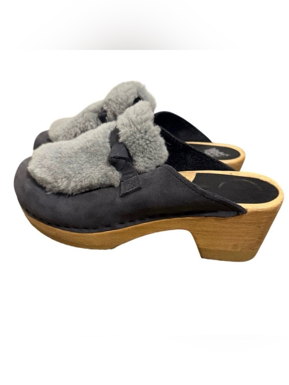 No. 6 Billie Suede Colorblock Shearling Mules Women's Sz 38 (7.5)